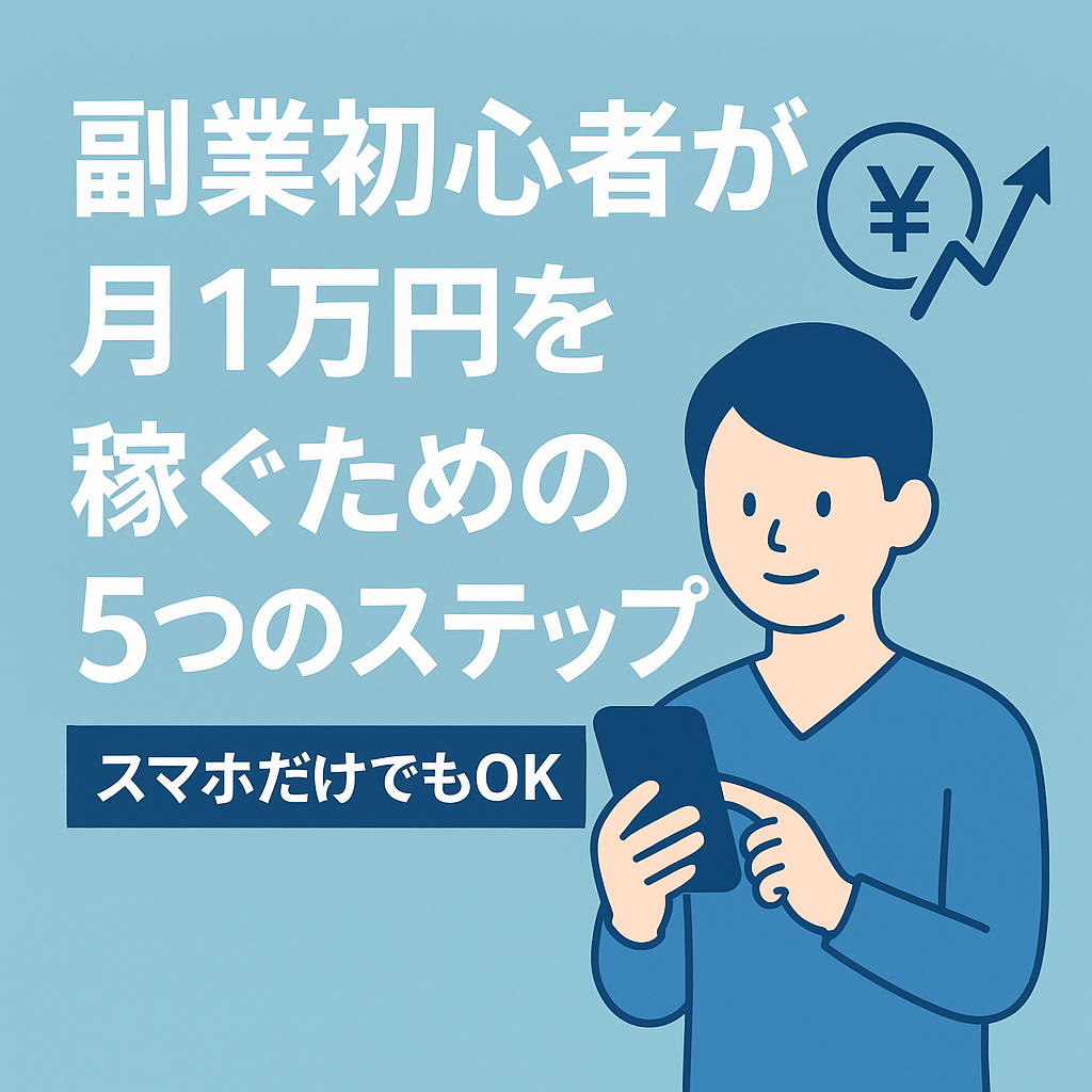 副業初心者が月1万円を稼ぐための5つのステップを紹介する記事のアイキャッチ画像