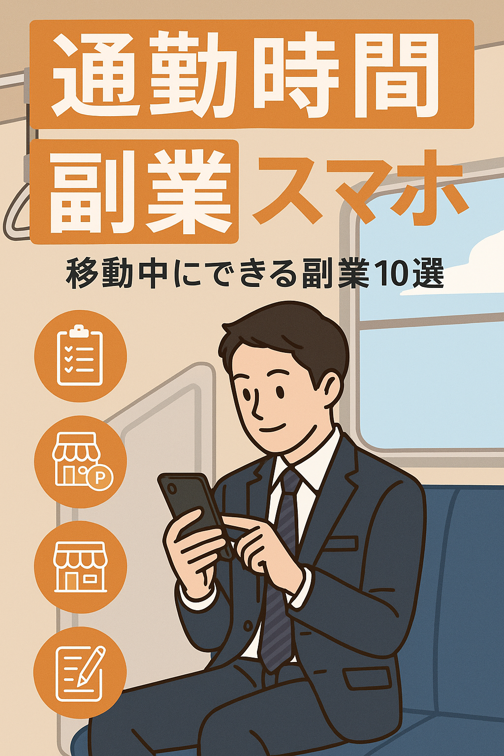 通勤時間 副業 スマホ をテーマにしたイメージ