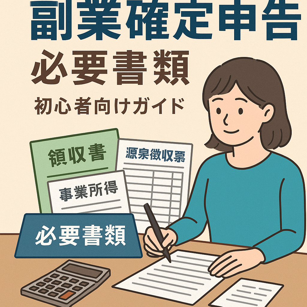 副業 確定申告 必要書類 の準備をするイメージ