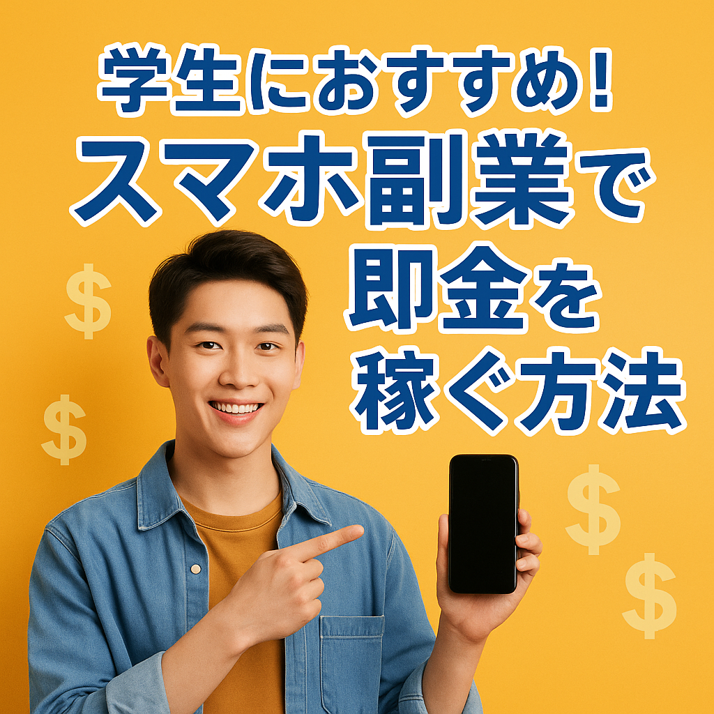 学生がスマホ副業で即金を稼ぐ方法を紹介するイメージ