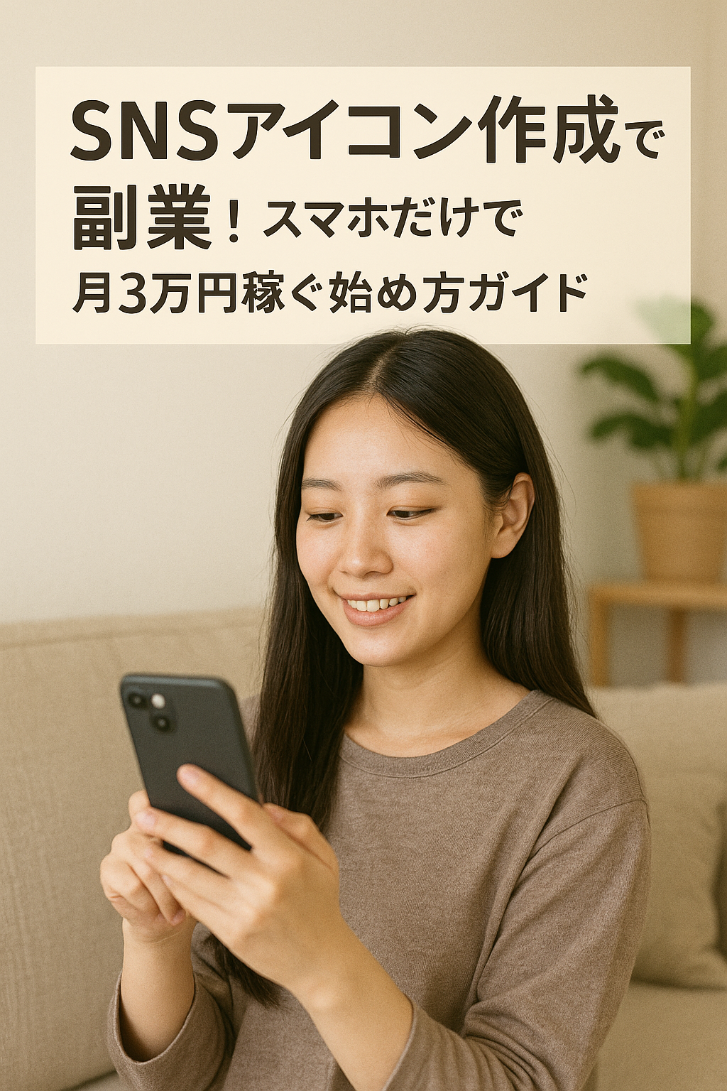 スマホでSNSアイコンを作成する女性のイメージ