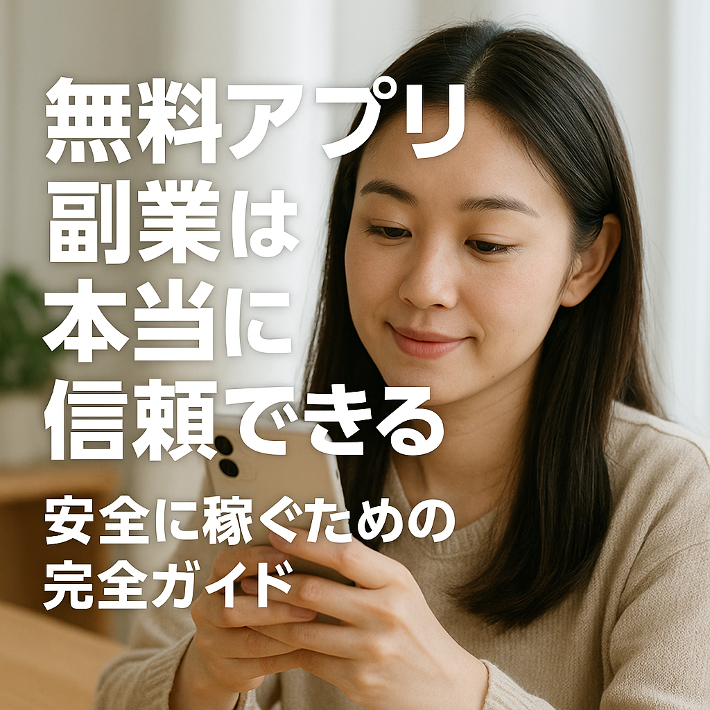 スマホで無料アプリ副業を行う女性のイメージ