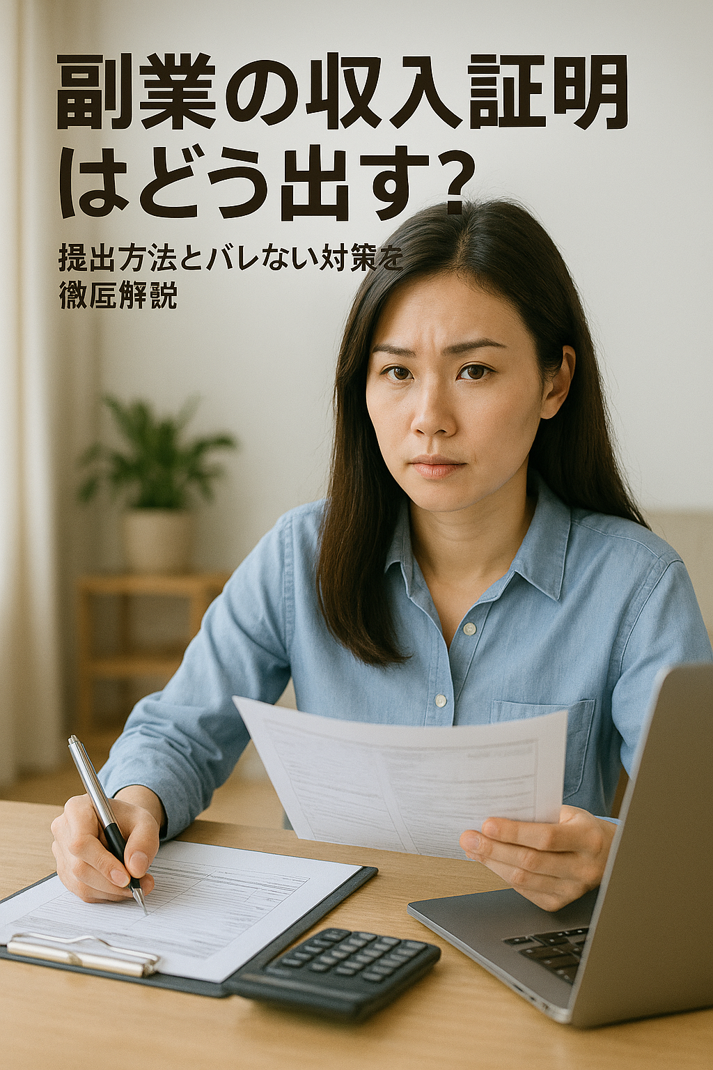 副業収入の証明書類を準備する会社員のイメージ