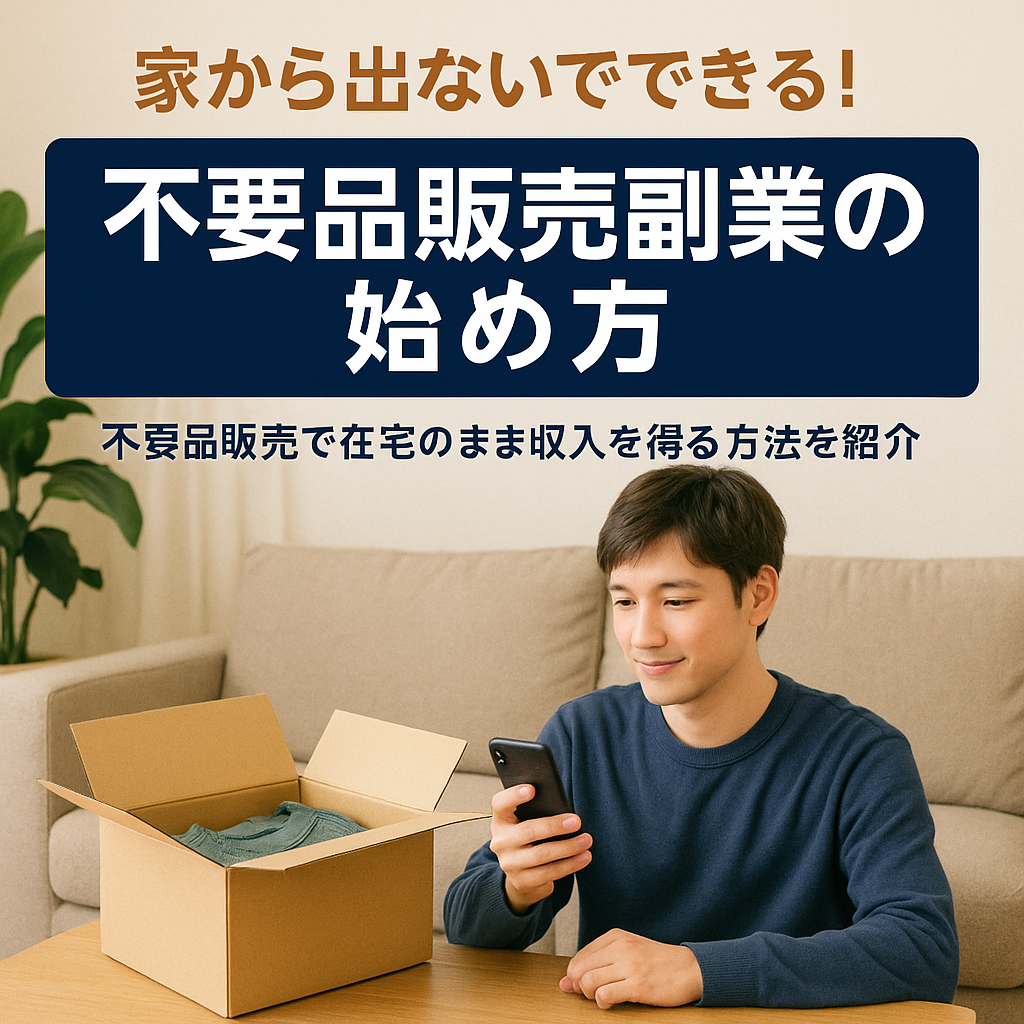 家から出ずに不要品販売で副業をする男性のイメージ