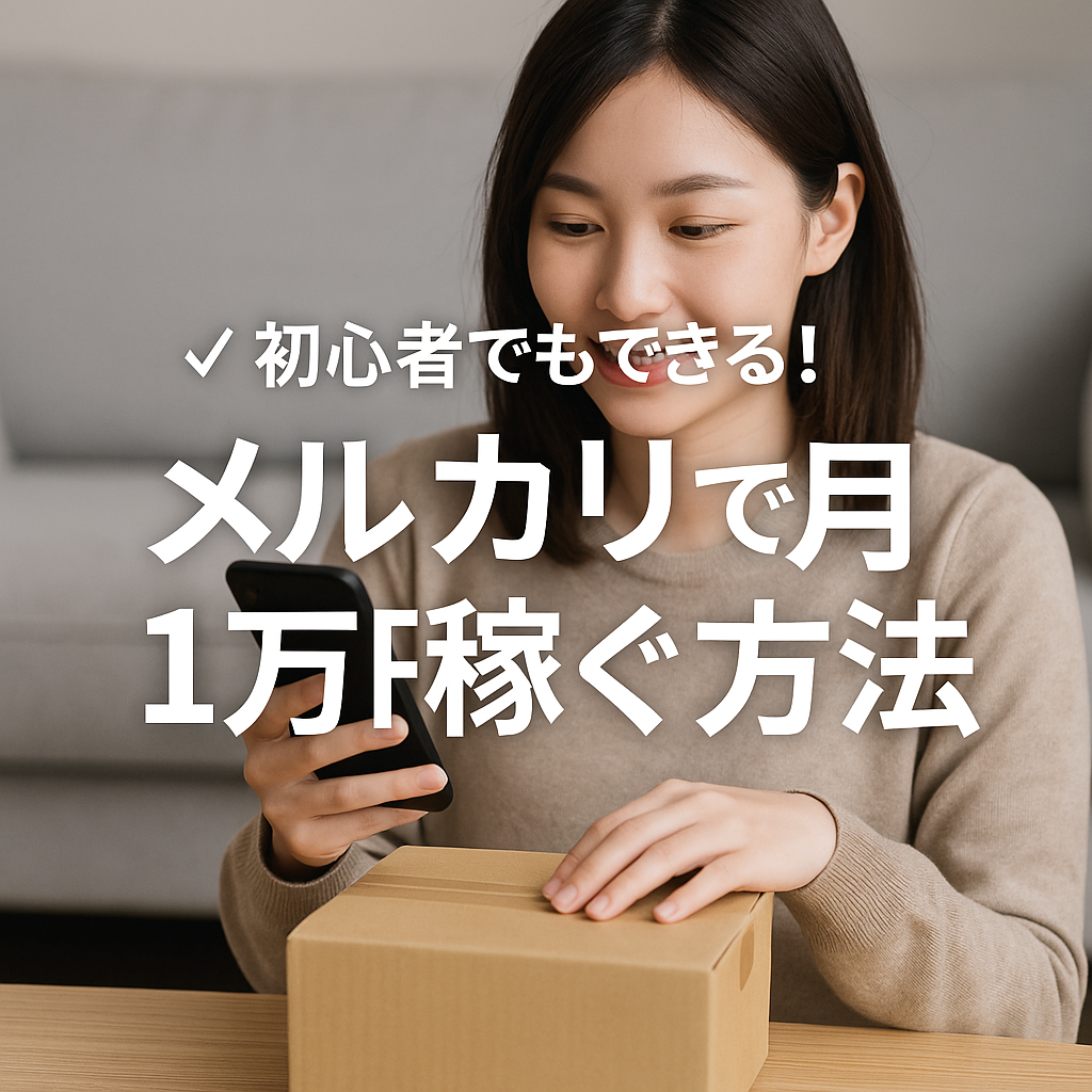 メルカリで月1万円を稼ぐ方法を実践する初心者女性のイメージ