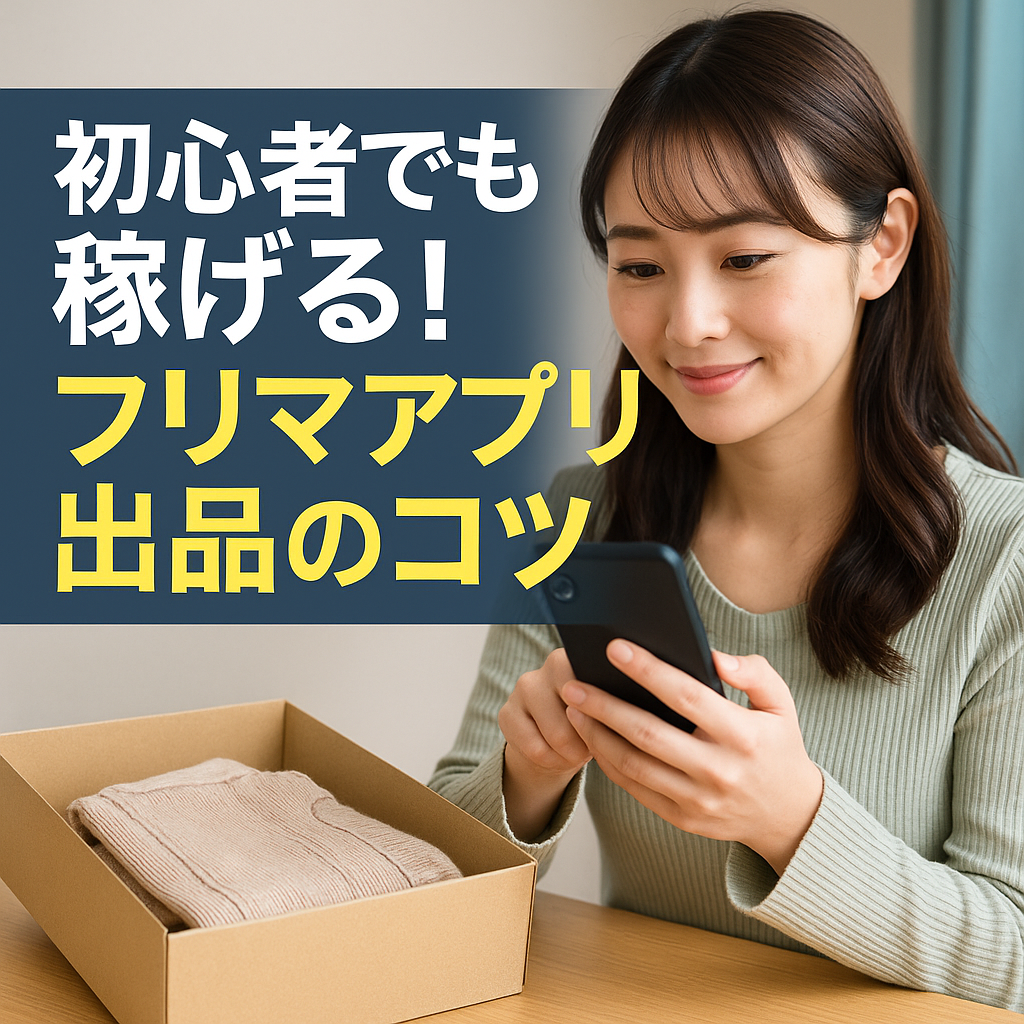 フリマアプリで出品して稼ぐコツを実践する初心者女性のイメージ