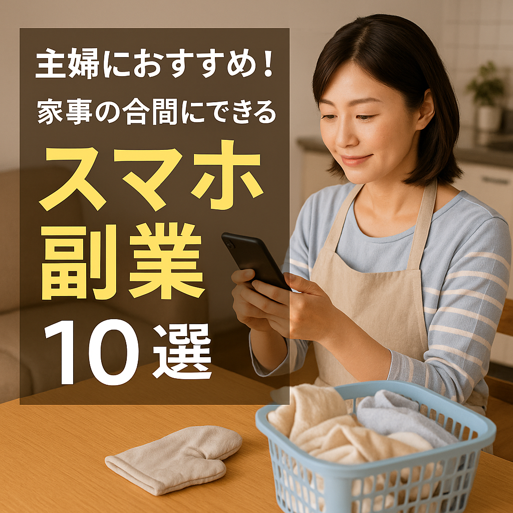 家事の合間にスマホで副業をする主婦のイメージ
