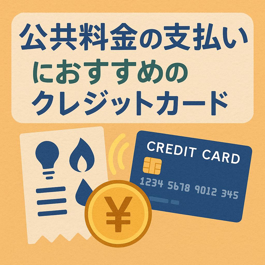 公共料金の支払いにおすすめのクレジットカードを解説する日本語タイトル入りイラスト。